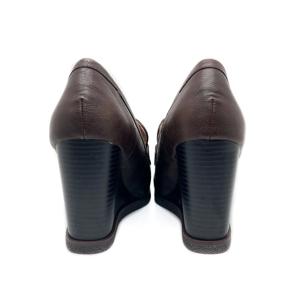 Sun + Stone Wedge Heel Women’s Faux Leather Jetta Slip On Loafer Brown Size 9